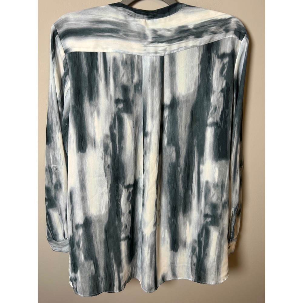 Simply Vera‎ Vera Wang Abstract Print Split Neck Roll Tab Blouse Blue White XL - Picture 3 of 4
